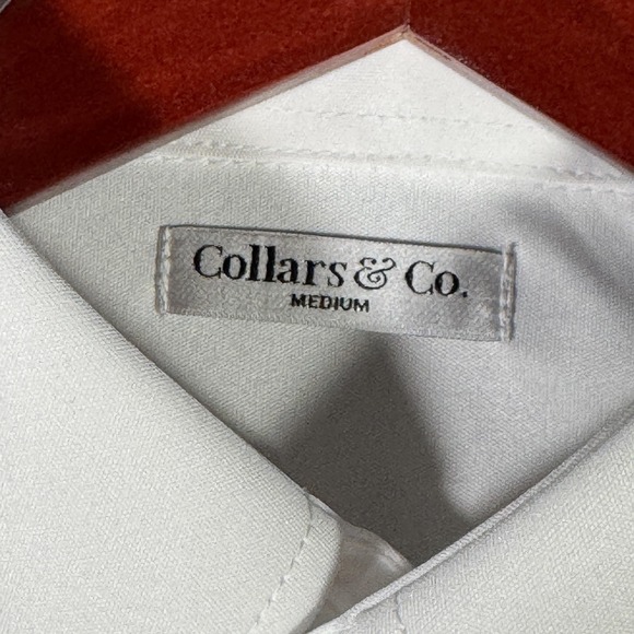 Collars & Co Polo Shirt Mens Medium White Dress Collar Long Sleeve Polyester - Picture 3 of 8